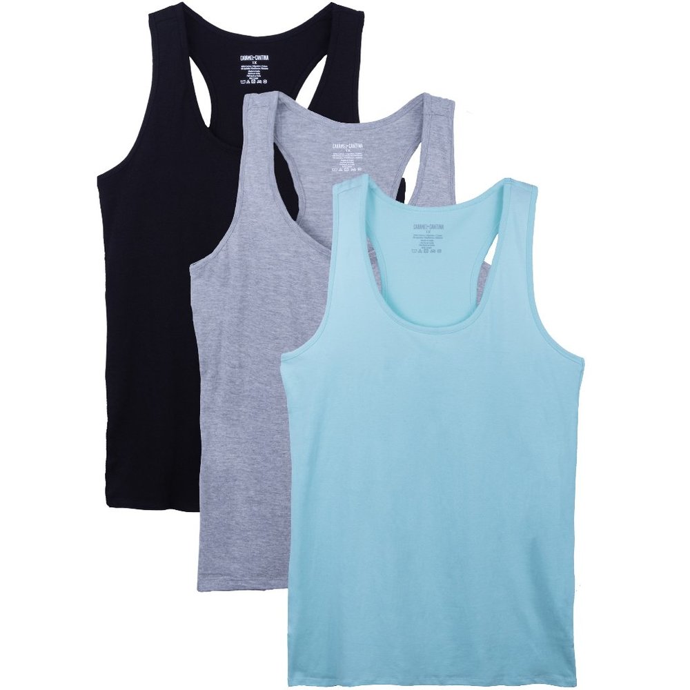3 Pack Women's Cotton Spandex Racerback Tanks S-2X 3910 Mnt/Hg/Blk New NWB